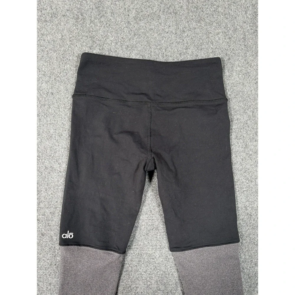 Alo Yoga Goddess Leggings Women's XS Black Gray Ribbed Leg Warmer High Rise